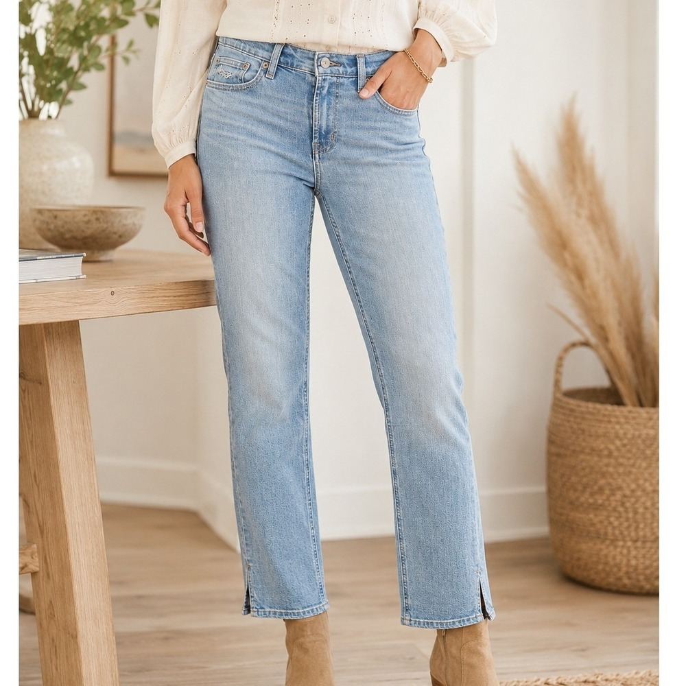 Gap Vintage Slim Mid Rise Jeans Light Wash Side Slit Denim Womens 28 6 Long